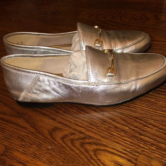 Sam Edelman Metallic Silver Leather Loafers with Gold Horsebit - Picture 2 of 4